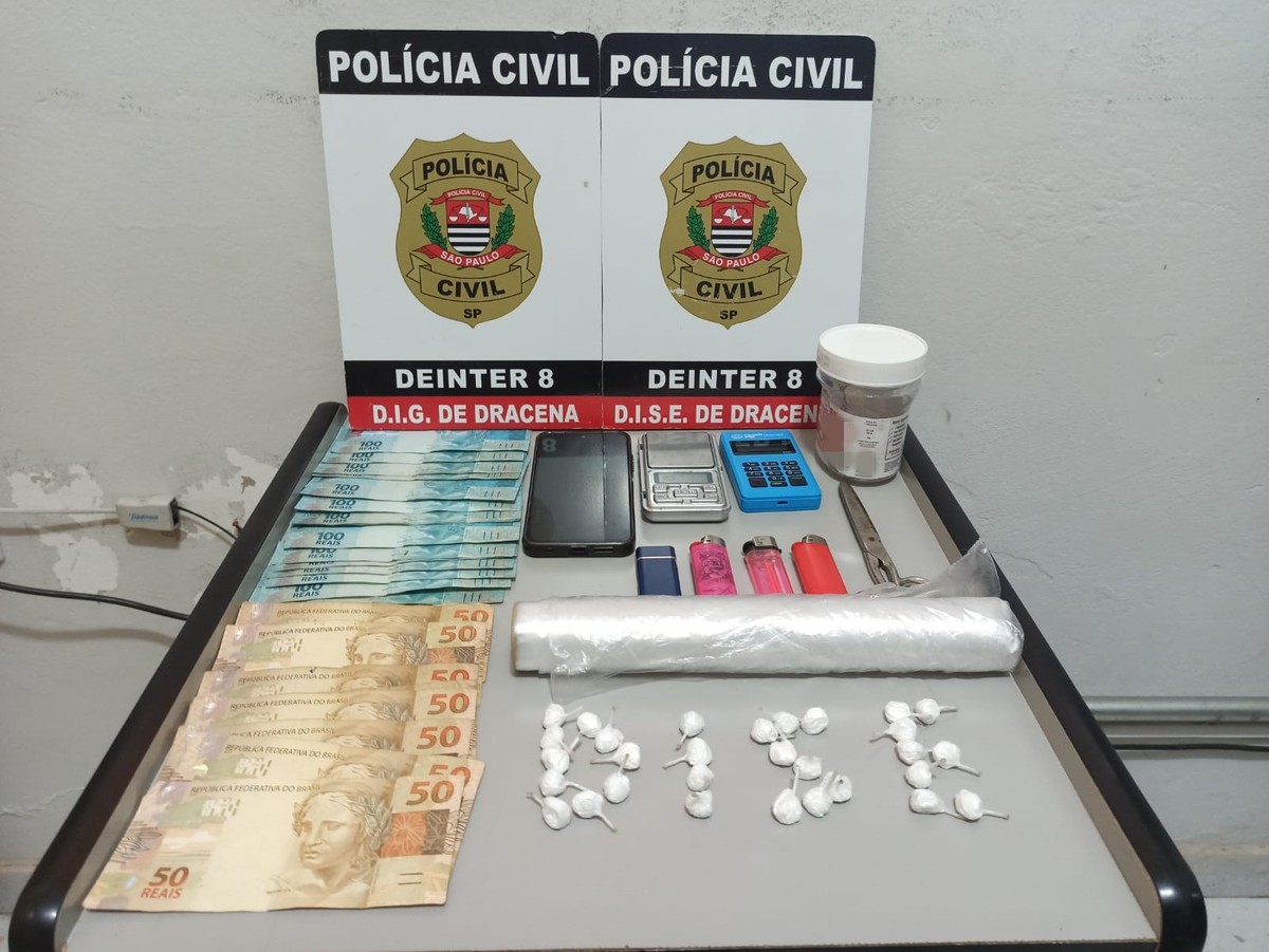 Casal acaba preso por tráfico de droga com 30 porções de cocaína e R$ 2,3 mil, em Dracena