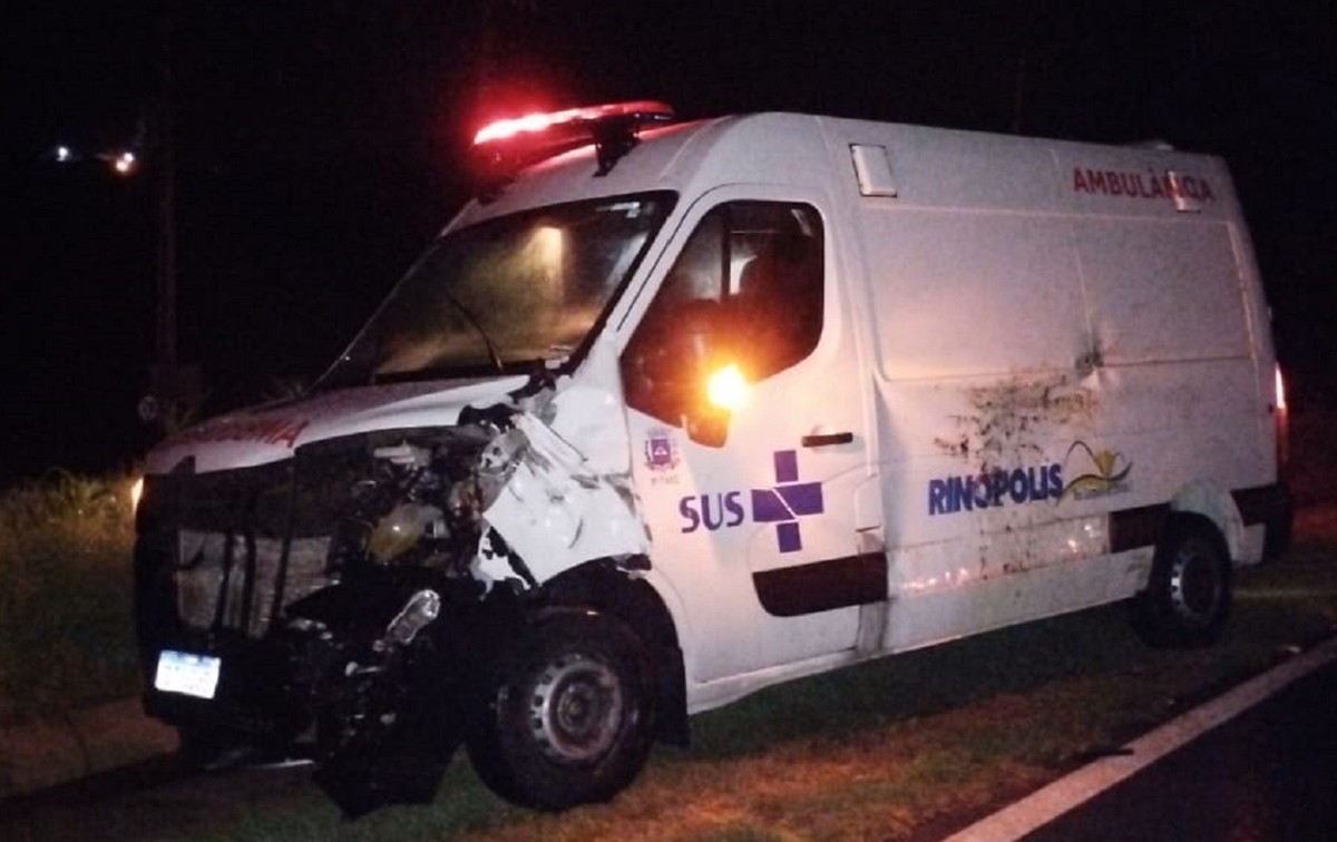 Ambulância que transportava pacientes atropela e mata boi em rodovia no interior de SP