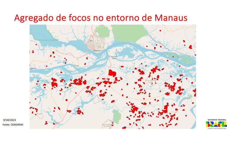 13/10/2023, Agregado de foco no entorno de Manaus. Foto: CENSIPAM