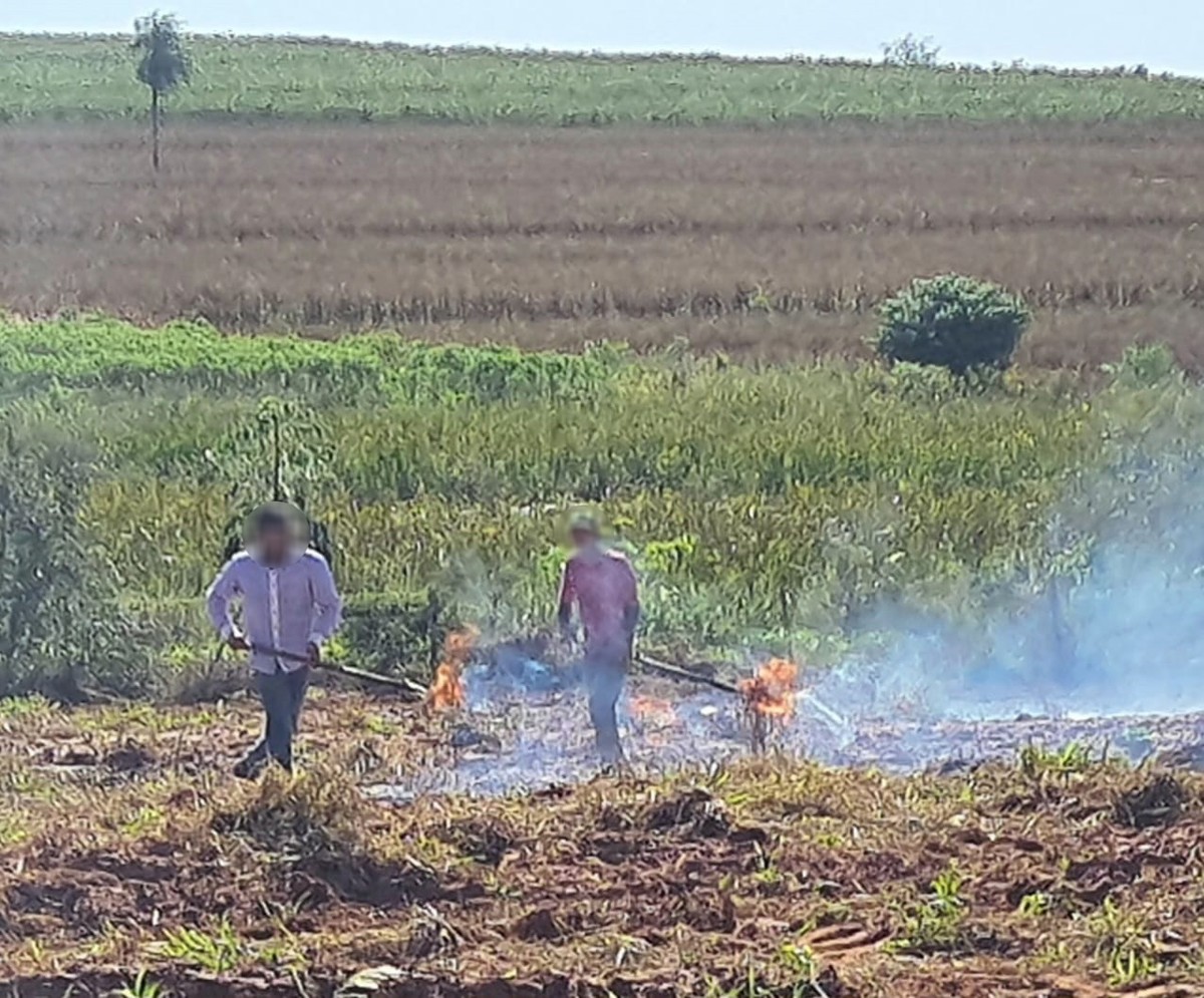 Fiscalização ambiental flagra homens ateando fogo em vegetação seca em área rural e os multa em mais de R$ 5 mil