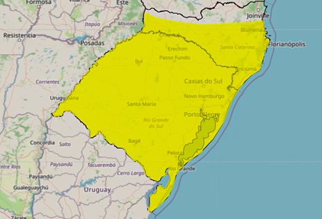 Mapa Inmet/Divulgação Brasília (DF) 03/06/2024 - Inmet publica aviso amarelo para risco à saúde por queda de temperaturas entre 3ºC e 5ºC.
Mapa Inmet/Divulgação