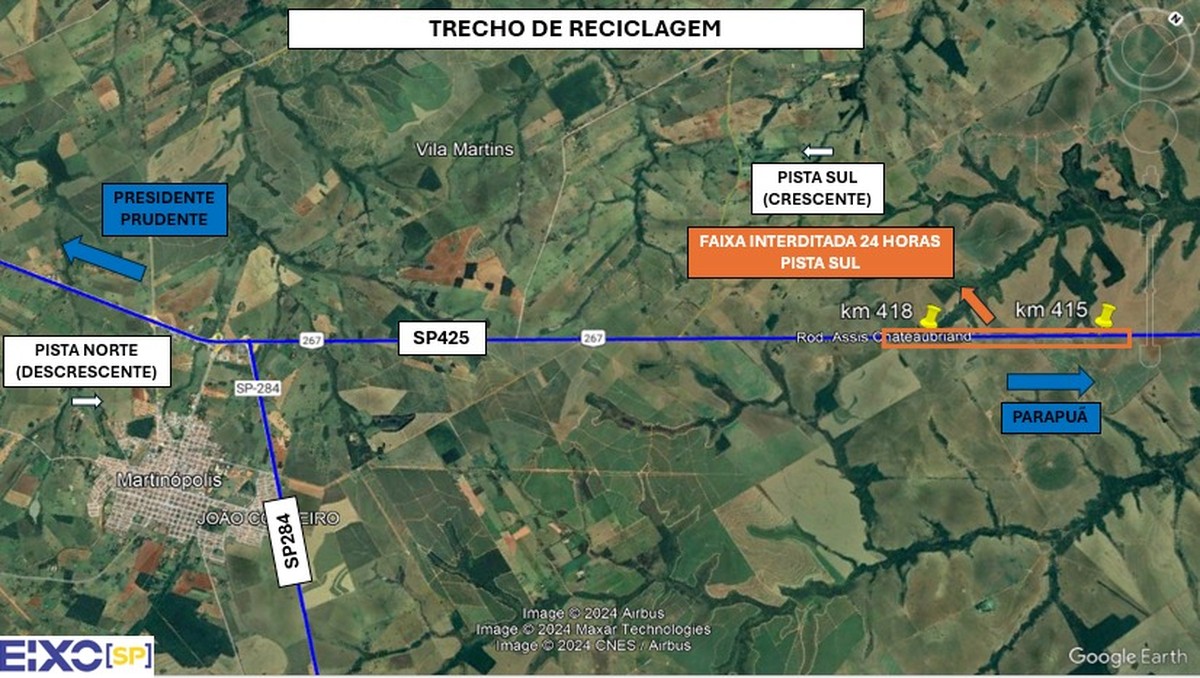 Concessionária prorroga por 10 dias a conclusão de obras no asfalto em trecho da Rodovia Assis Chateaubriand, em Martinópolis