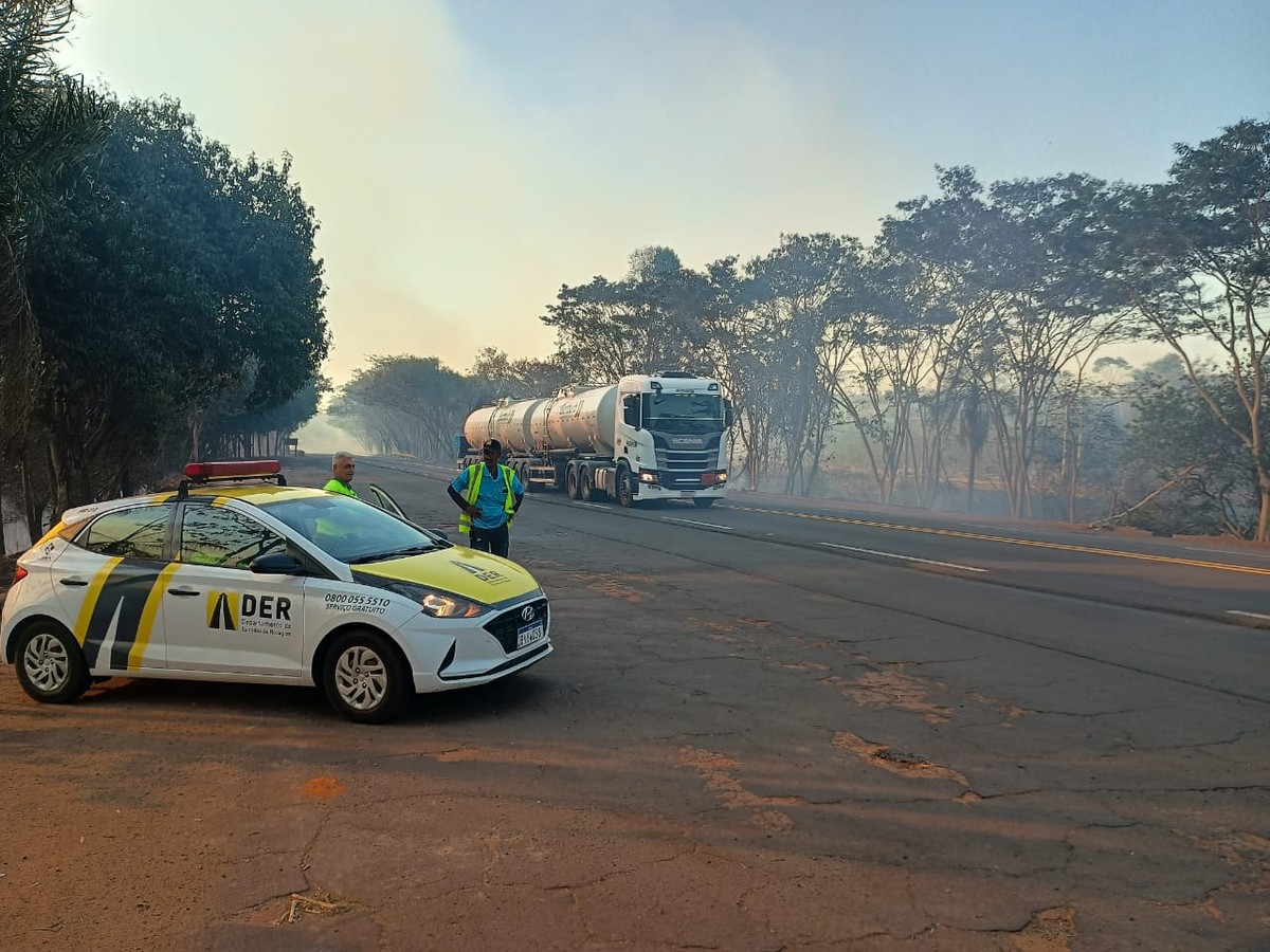 Incêndio de grandes proporções atinge área de vegetação natural no acesso da Rodovia Arlindo Béttio, em Rosana