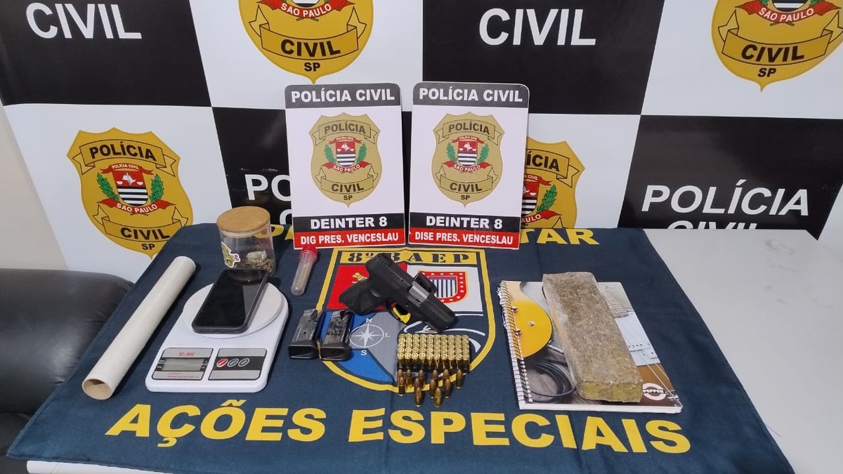 Operação policial prende homem por tráfico de droga e apreende porções de maconha, arma de fogo e munições