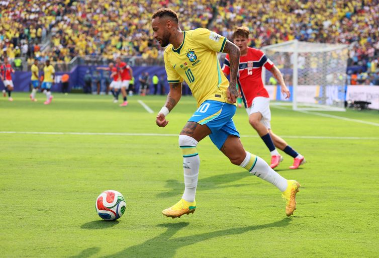 Soccer Football - FIFA World Cup 2026 - Round of 16 - Brazil v Norway - New York New Jersey Stadium, East Rutherford, New Jersey, U.S. - July 5, 2026 Brazil's Neymar in action IMAGN IMAGES via Reuters/Caean Couto